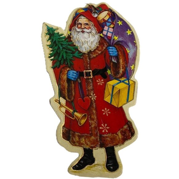 Vintage Christmas Ornaments Old World Santas Set of 3 Cardboard Victorian Style - Picture 1 of 7